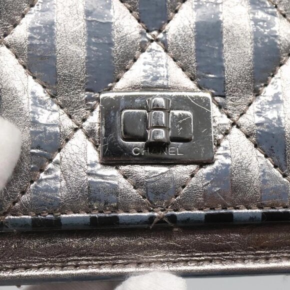 CHANEL 2.55 Matelasse Long Wallet Leather Silver CC - Picture 8 of 16